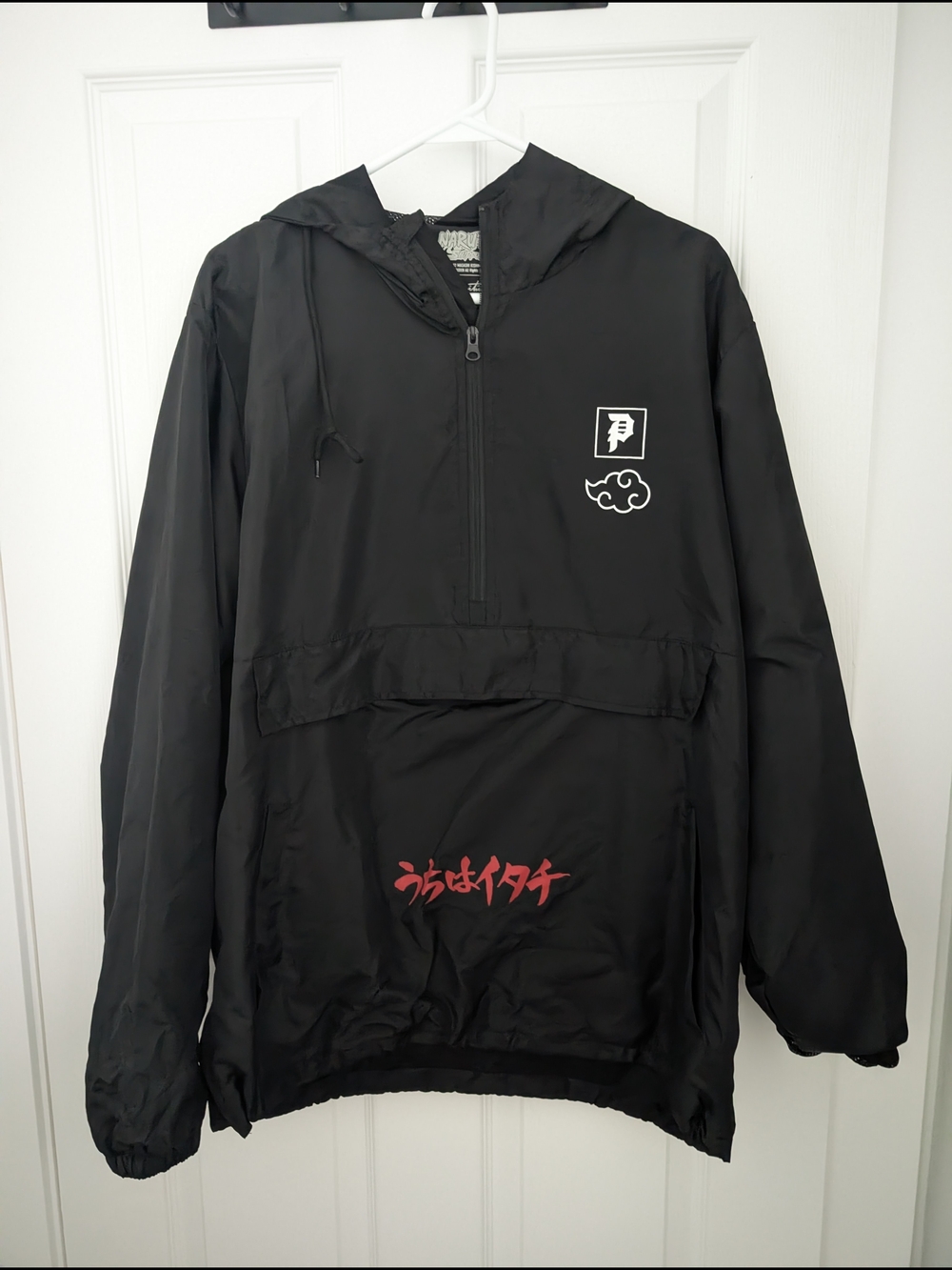 Primitive x Naruto Itachi Uchiha Black Anorak Windbreaker Jacket Size L NWOT